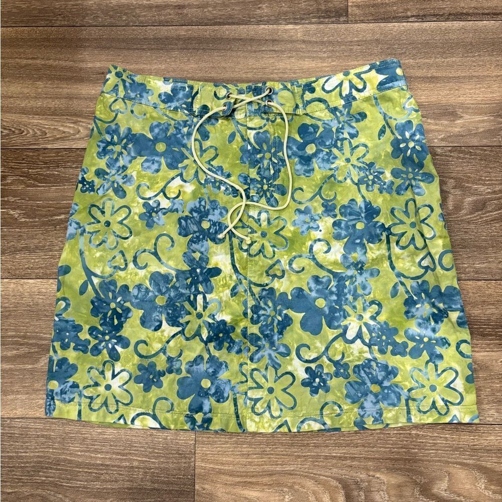 Ojai Floral Green and Blue Women's Mini Skirt Size 6
